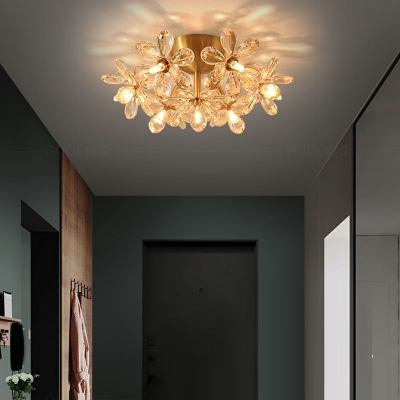 Creative Crystal Decorative Semi Flush Ceiling Fixture for Corridor Bedroom and Hall