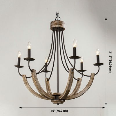 French Retro Chandelier 6 Light Wood Ceiling Chandelier for Living Room Cafe