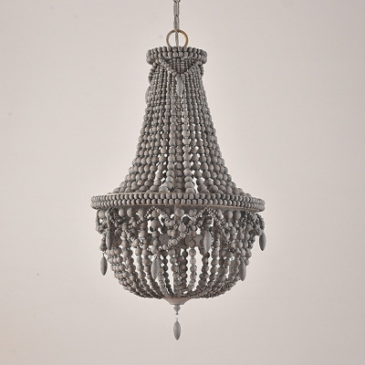 French Style Hanging Ceiling Light Wooden Beads Chandelier for Bedroom