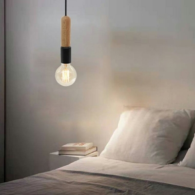 1-Light Ceiling Pendant Lamp Minimalist Style Liner Shape Wood Hanging Light
