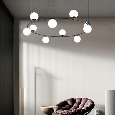 10-Light Ceiling Chandelier Minimalist Style Globe Shape Metal Hanging Lamp