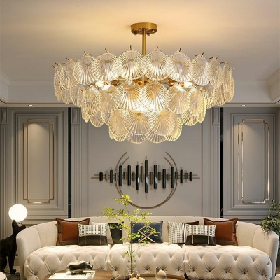 12-Light Hanging Chandelier Traditional Style 3-Tier Shape Glass Ceiling Pendant Light