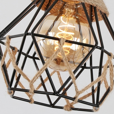 3-Light Island Chandelier Lights Industrial Style Cage Shape Metal Hanging Lamp