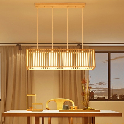 4-Light Chandelier Lighting Modernist  Style Rectangle Shape Wood Hanging Light Fixture