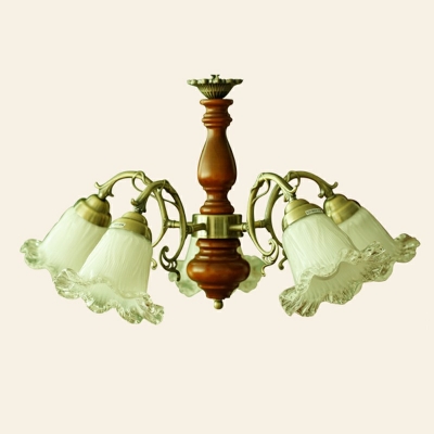 5-Light Chandelier Lighting Modernist Style Bell Shape Wood Suspension Light