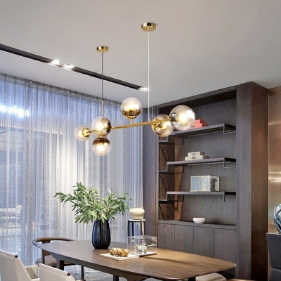 6 Lights Globe Shade Hanging Light Modern Style Glass Pendant Light for Living Room