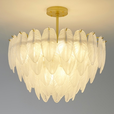 9 Lights Feather Shade Hanging Light Modern Style Glass Pendant Light for Living Room