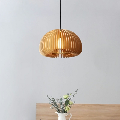 Drum Wood Contemporary Pendant Lights Minimalist 1 Light Suspension Pendant for Dinning Room