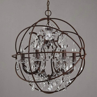 Globe Crystal and Metal 6 Lights Traditional Antique Chandeliers Living Room Hanging Chandelier