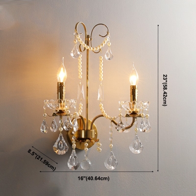 Nordic Style Metal Wall Light 2 Lights Modern Style Minimalism Crystal Wall Sconce Light for Aisle Bedside