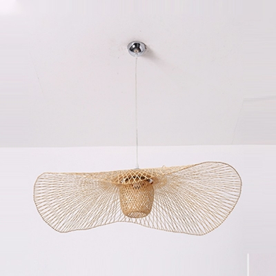 1-Light Ceiling Pendant Light Asian Style Hat Shape Rattan Suspension Lamp