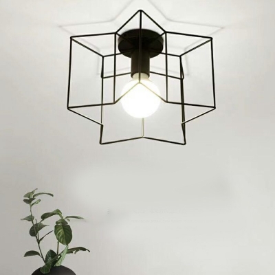 1-Light Flush Mount Lantern Vintage Style Star Shape Metal Ceiling Mounted Fixture