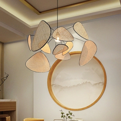 1-Light Hanging Lamp Kit Asian Style Geometry Shape Rattan Suspension Pendant