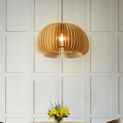 1-Light Pendant Ceiling Lights Minimalist Style Circle Shape Wood Suspension Lamp