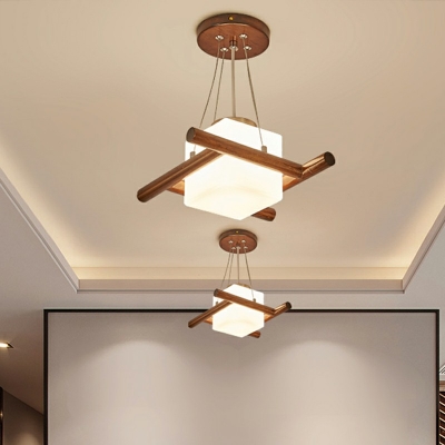 1 Light Square Shade Hanging Light Modern Style Glass Pendant Light for Living Room