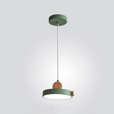 1-Light Suspension Pendant Minimalist Style Cylinder Shape Wood Ceiling Light