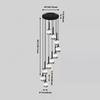 10-Light Cluster Pendant Light Minimalist Style Globe Shape Metal Hanging Lamps