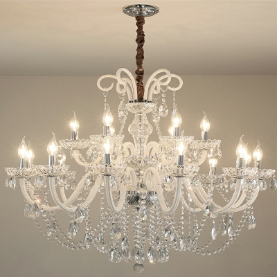 18-Light Chandelier Lighting Traditional Style Waterfall Shape Crystal Ceiling Suspension Lamp