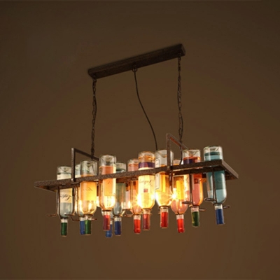 3-Light Hanging Light Fixtures Industrial Style Rectangle Shape Metal Chandelier Lights