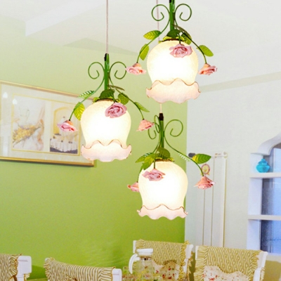 3-Light Pendant Ceiling Lights Industrial Style Bell Shape Glass Suspension Lamp