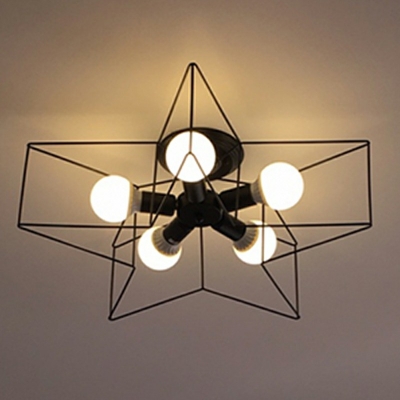 5-Light Flush Mount Lantern Industrial Style Star Shape Metal Ceiling Mounted Fixture
