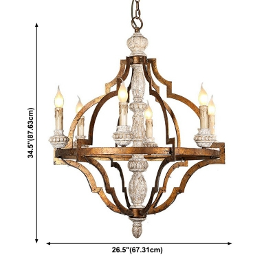 French Retro Chandelier 6 Head Wood Ceiling Chandelier for Living Room