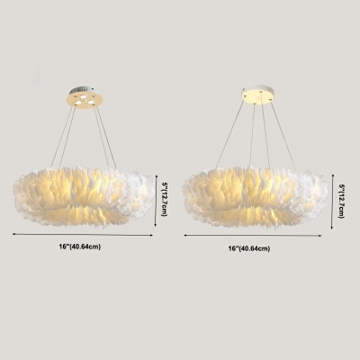 White Suspension Light Round Shade Modern Style Feather Pendant Light for Living Room