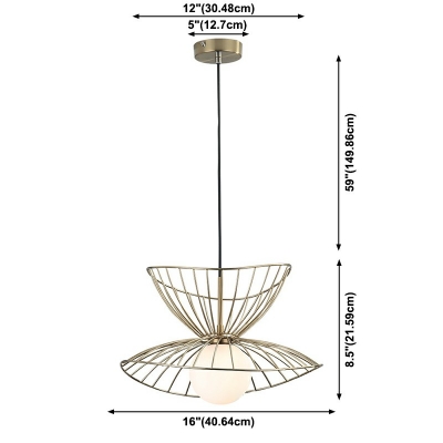 1-Light Hanging Ceiling Light Minimal Style Wire Cage Shape Metal Down Lighting Pendant