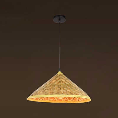 1-Light Hanging Pendant Light Asian Style Cone Shape Rattan Down Lighting