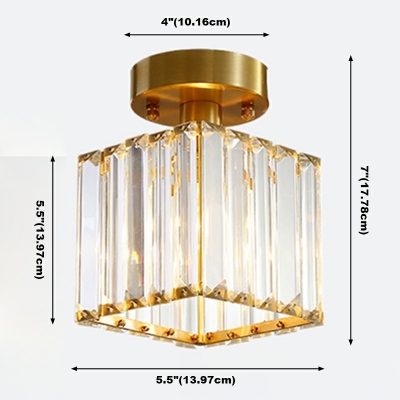 1-Light Semi Flush Mount Lighting ​Traditional Style Square Shape Metal Ceiling Lamp