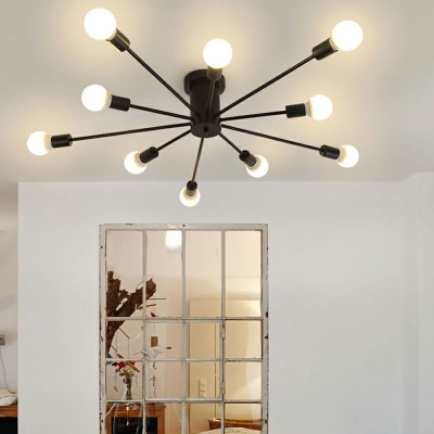 10-Light Flush Mount Light Farmhouse Style Sputnik Shape Metal Ceiling Mounted Fixture