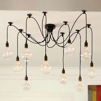10-Light Pendant Lighting Industrial Style  Exposed Bulb Shape Metal Hanging Light
