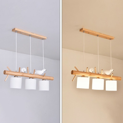 3 Lights Cylinder Shade Hanging Light Modern Style Glass Pendant Light for Living Room
