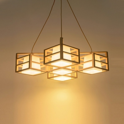 5-Light Chandelier Lighting Modernist  Style Cage Shape Wood Pendant Light