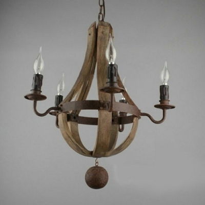 5-Light Chandelier Lighting Traditional Style Curved Arm Shape Wood Pendant Ceiling Lights