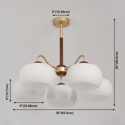 5 Lights Bowl Shade Hanging Light Modern Style Glass Pendant Light for Living Room
