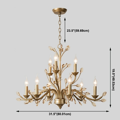 European Style Chandelier Candle Shape Crystal 9 Light Ceiling Chandelier for Bedroom Dining Room