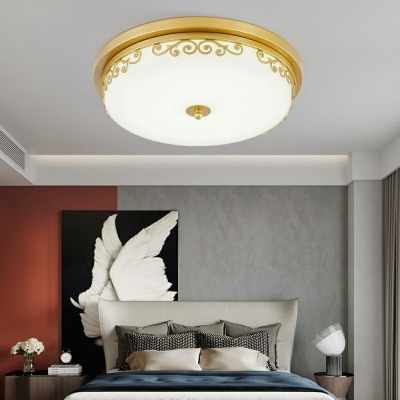Gold Flush Mount Ceiling Fixture Round Shade Modern Style Glass Led Flush Light for Living Room