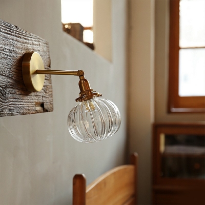 Vintage Glass Wall Mounted Light Fixture Industrial Brass Sconce Light Fixture for Bedroom