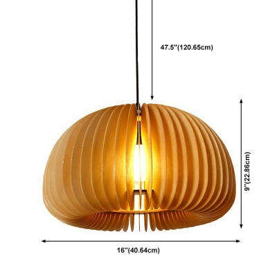 1-Light Pendant Lighting Minimalist Style Dome Shape Wood Suspension Light