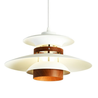 1-Light Suspension Lamp Modernist Style Saucer Shape Wood Hanging Light Fixtures