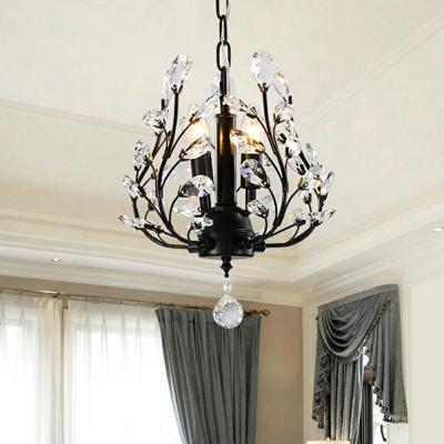 3 Light Crystal Chandelier Lighting Fixtures Black Traditional Hanging Chandelier for Bedroom