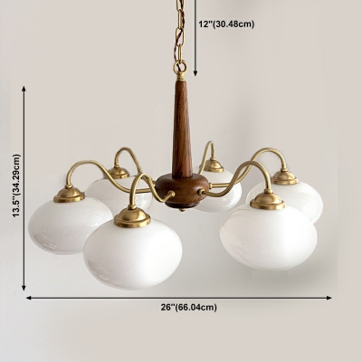 6 Lights Oval Shade Hanging Light Modern Style Glass Pendant Light for Living Room