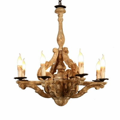 8-Light Chandelier Lamp Traditional Style Curving Shape Wood Ceiling Hung Fixtures