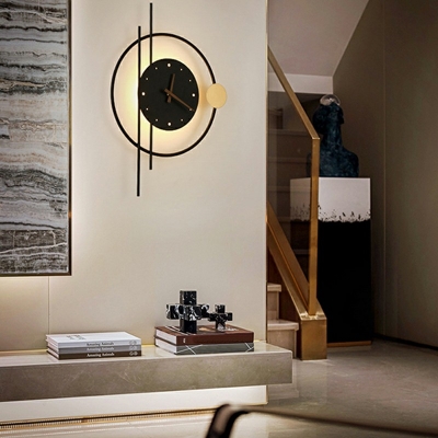 Creative Metal Clock Shape Wall Sconce for Bedroom and Hallway Background Wall