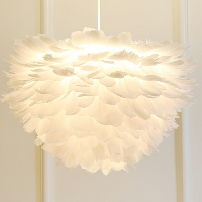 Feather Material Hanging Lights 3 Light Chandelier for Living Room Bedroom