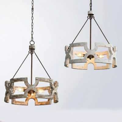 French Style Pendant Lighting Fixture 3 Light Wood Chandelier for Bedroom