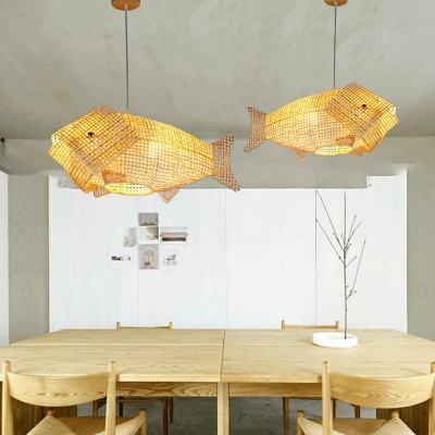 1-Light Pendant Lights Asian Style Fish Shape Rattan Hanging Light Fixtures