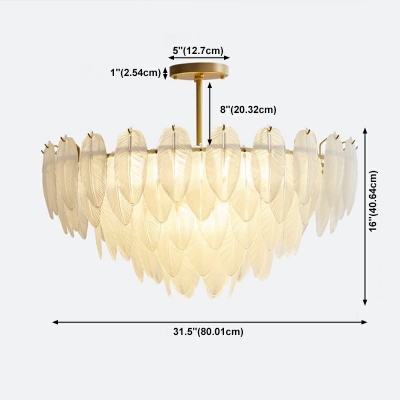 12 Lights Feather Shade Hanging Light Modern Style Glass Pendant Light for Living Room