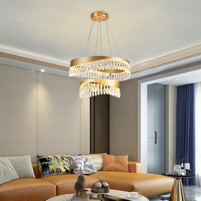 2-Light Ceiling Chandelier Minimalist Style Round Shape Metal Third Gear Light Hanging Lamps